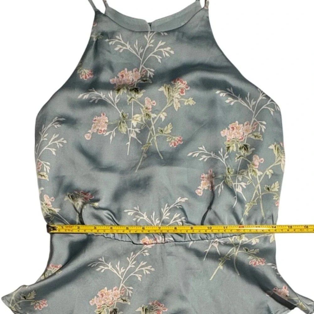 Lush Blue Floral Satin Peplum Halter Top Sleeveless High Neck Medium Cottagecore - Picture 5 of 9